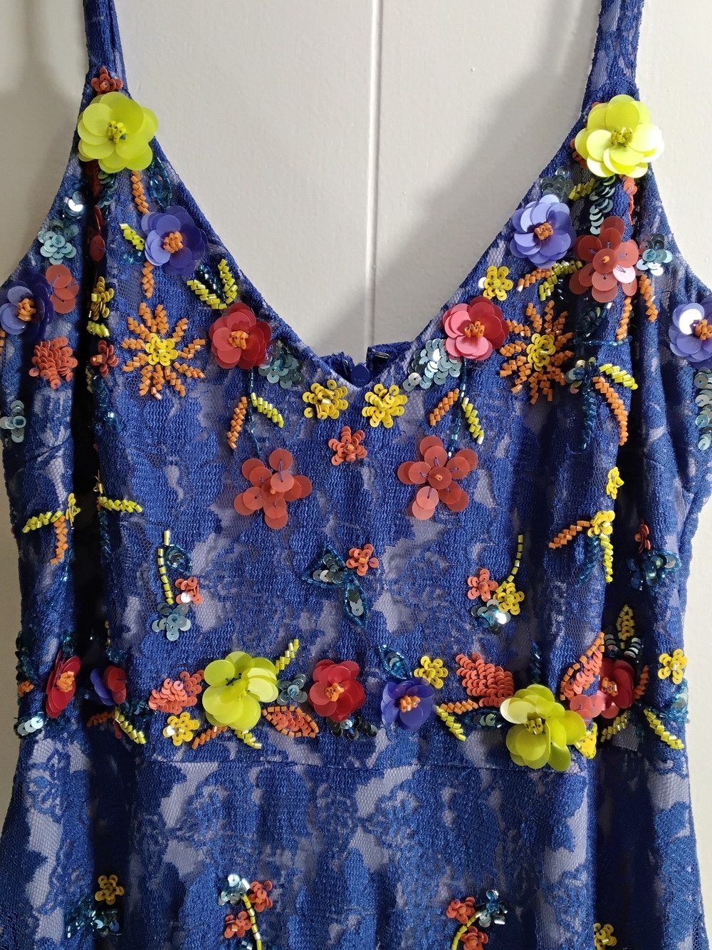 Gianni Bini Blue Floral Tiered Lace Maxi Dress With 4D Flowers - Picture 2 of 7